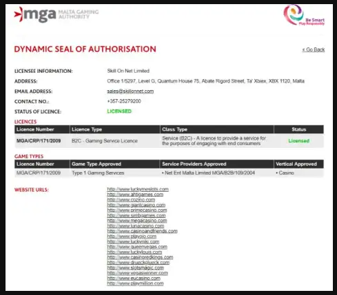 MGA License Information