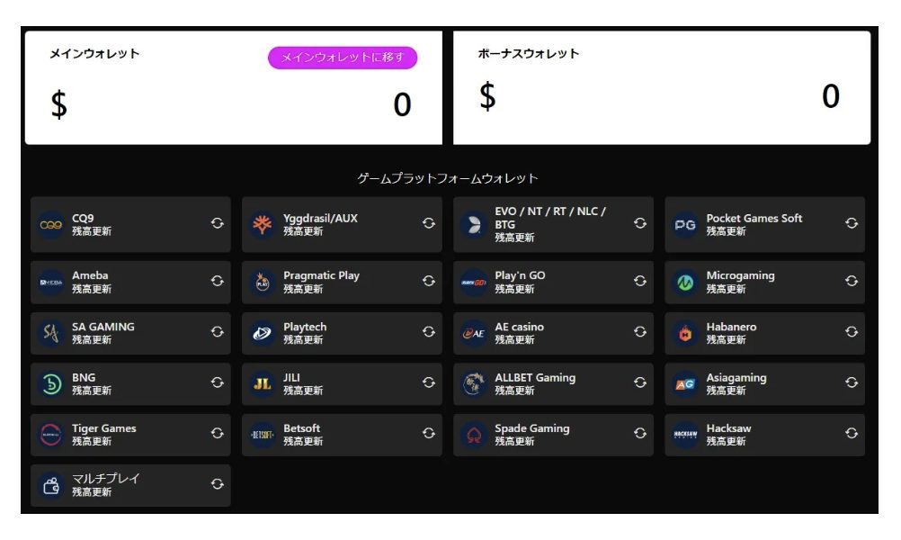 ワンダーカジノのゲームウォレット